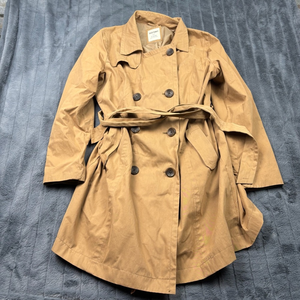 Old Navy Womens XL Tan Double Breasted Trench Coat Belted Cotton Blend RN 54023